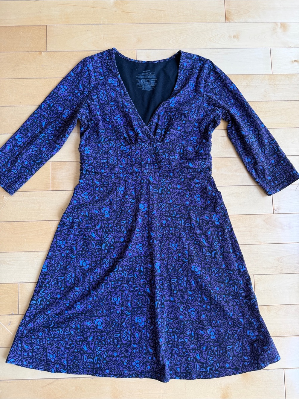 Patagonia Purple and Blue Floral Long-Sleeve V-Neck Dress